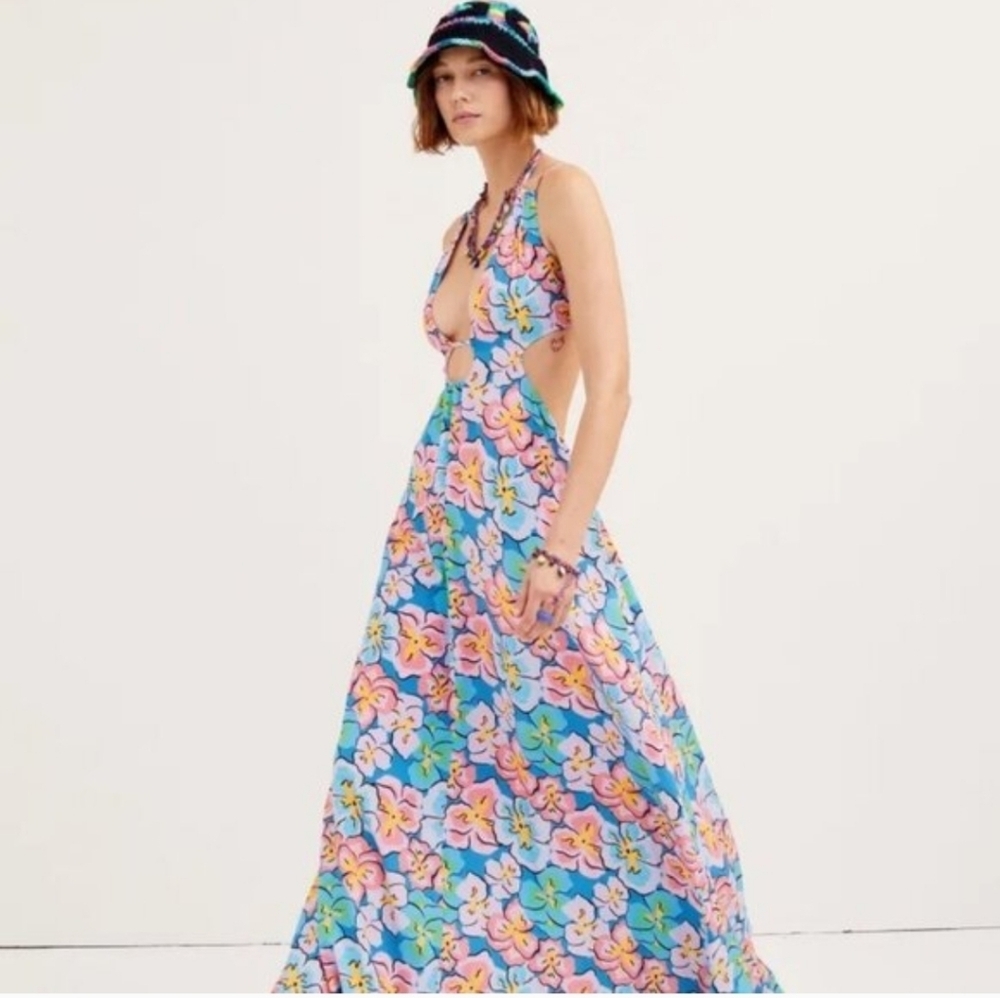 For Love & Lemons Yasmin Open Back Maxi Dress Pink Blue NWT Size Sm. - Picture 4 of 14